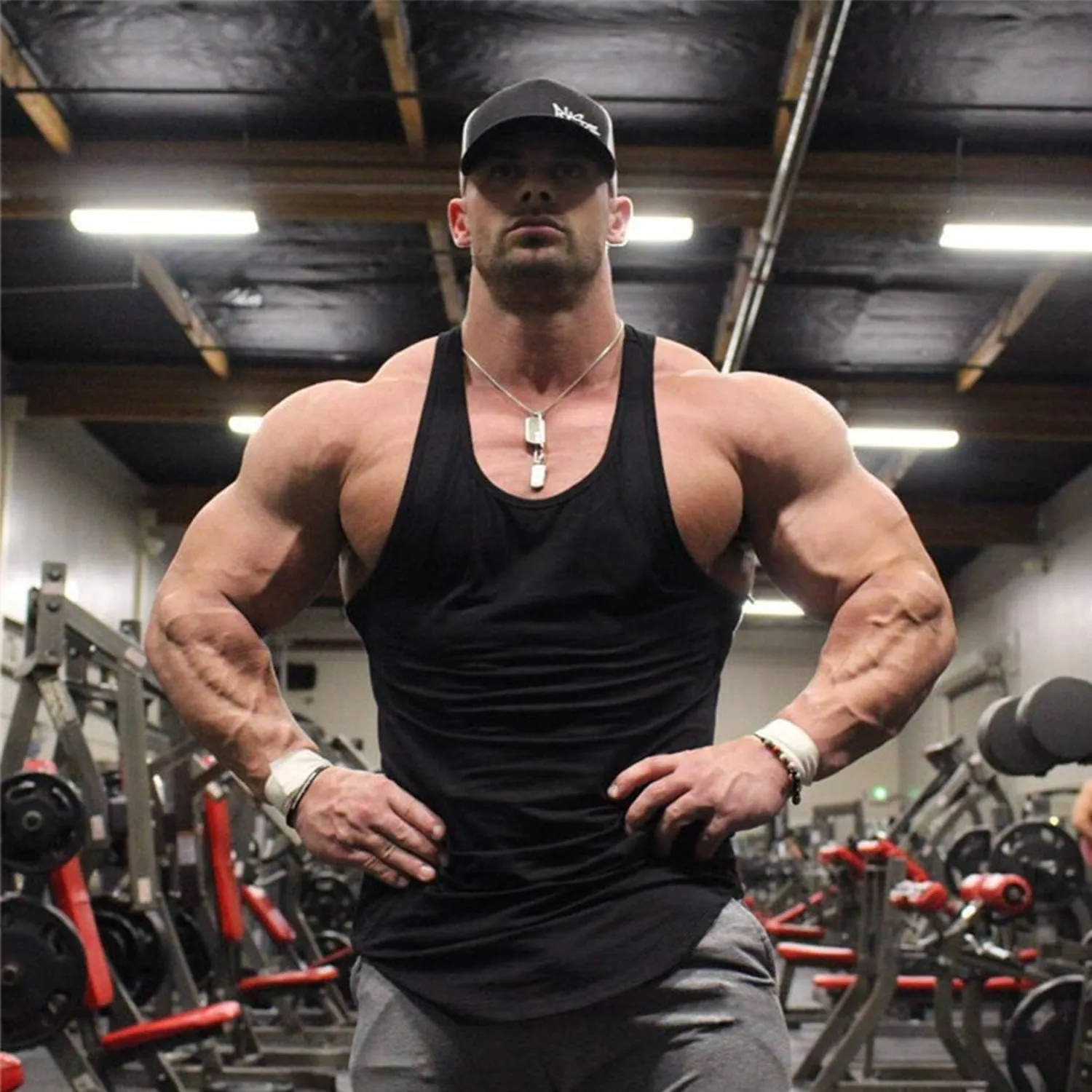 Mens Workout Stringer Tank Tops Fitness Performance Muscle Sleeveless Shirts Gym Training Bodybuilding Vest