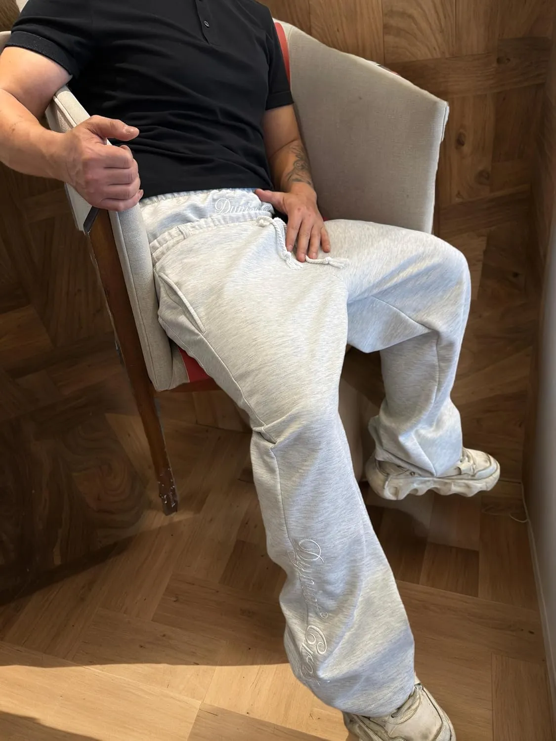 Mens Y2K Wide Leg Sweatpants Drawstring Double Waisted Baggy Hip-Hop Vintage Pants Gym Workout Trousers