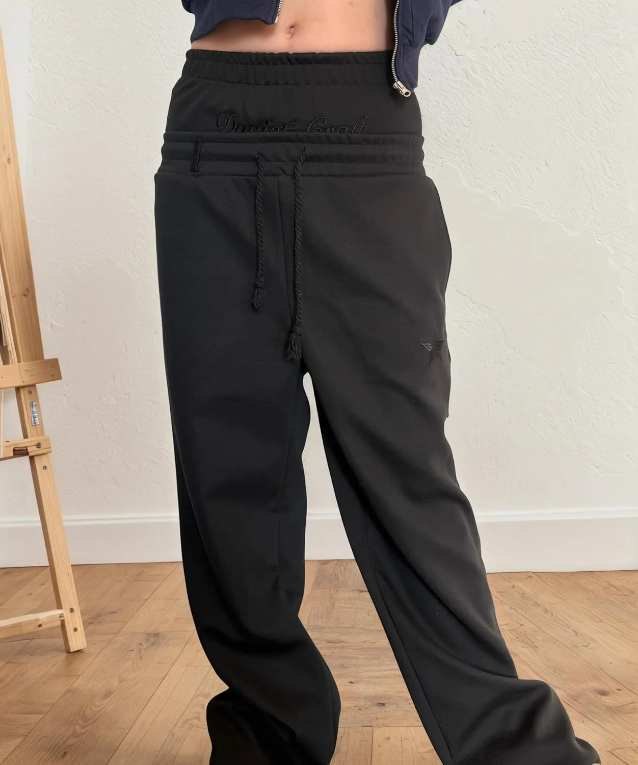 Mens Y2K Wide Leg Sweatpants Drawstring Double Waisted Baggy Hip-Hop Vintage Pants Gym Workout Trousers
