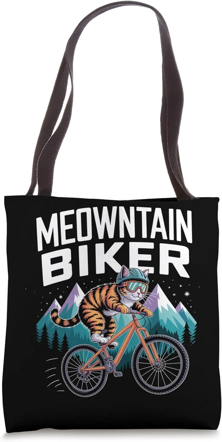 Meowntain Biker Cat Mountain Cycling Mountainbiking Tote Bag