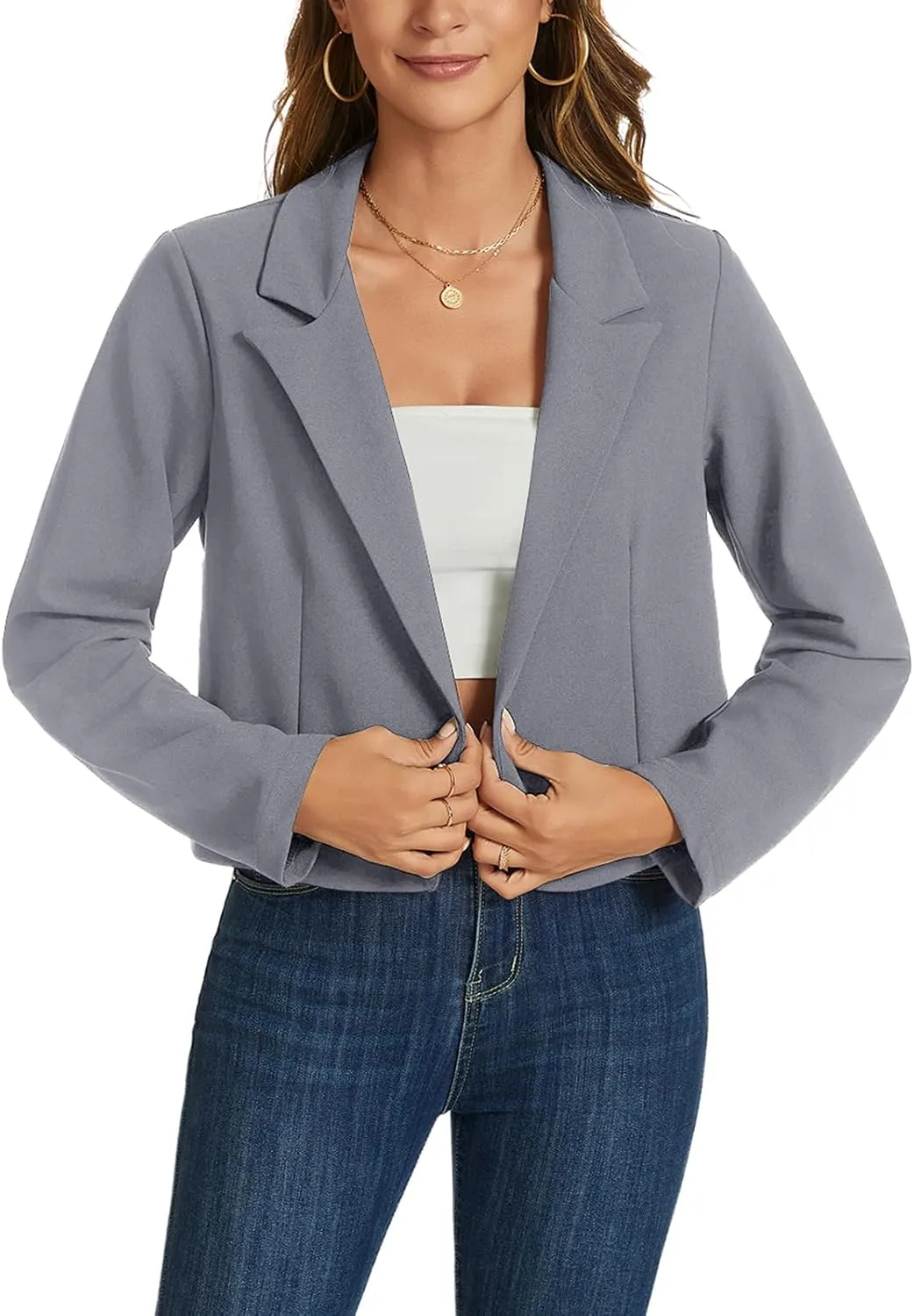 MINTLIMIT Cropped Blazers for Women Business Casual Long Sleeve Open Front Suit Jacket Work Office Blazer