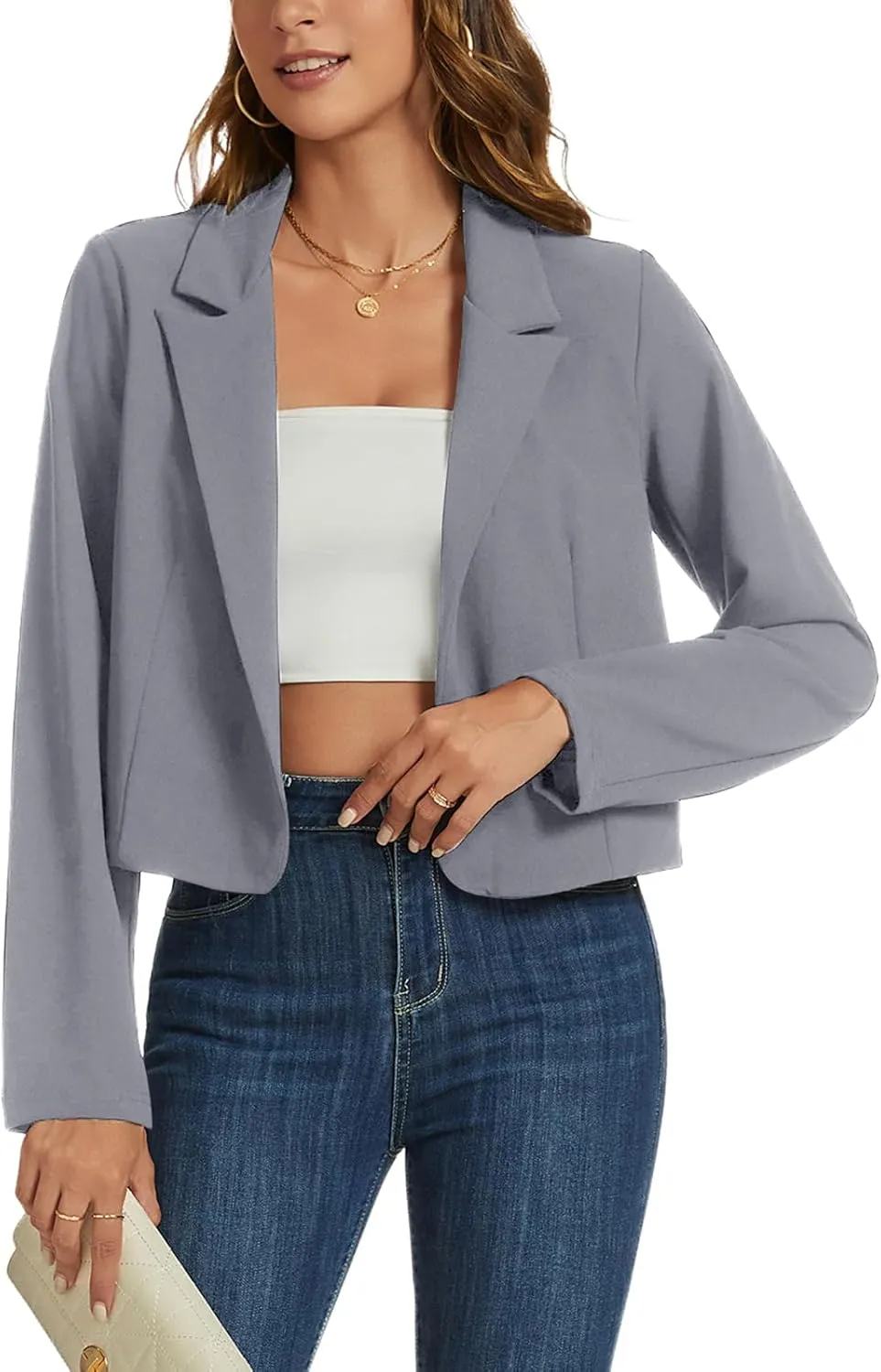 MINTLIMIT Cropped Blazers for Women Business Casual Long Sleeve Open Front Suit Jacket Work Office Blazer