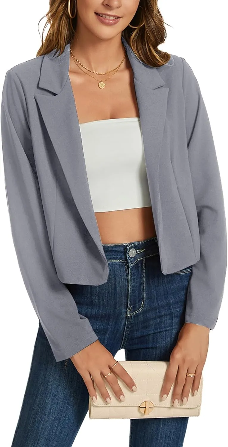 MINTLIMIT Cropped Blazers for Women Business Casual Long Sleeve Open Front Suit Jacket Work Office Blazer