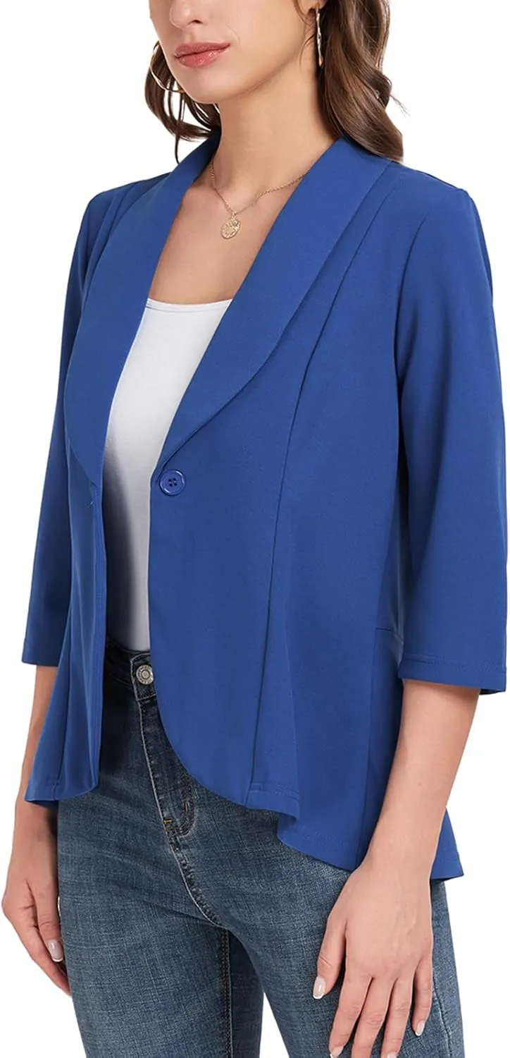 MINTLIMIT Womens Casual Blazer Open Front 3/4 Sleeve Shawl Collar Ruffle Hem Work Office Suit Jacket