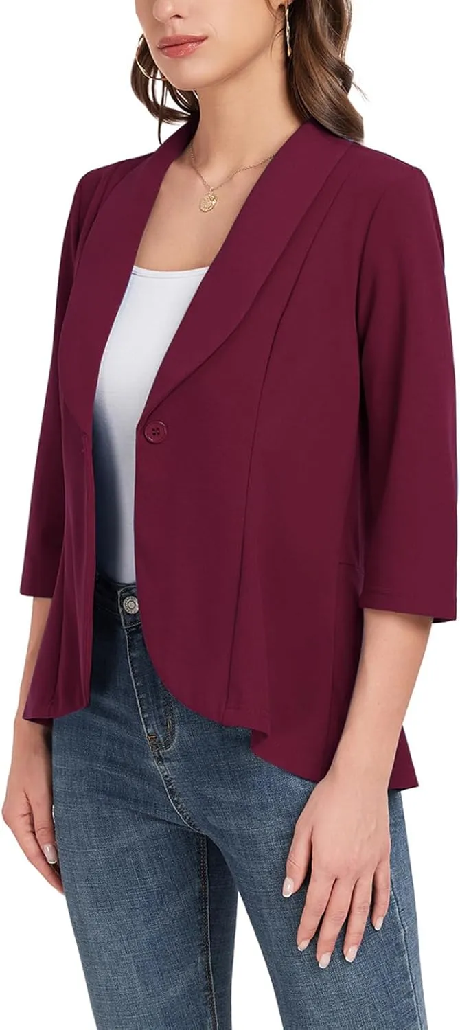 MINTLIMIT Womens Casual Blazer Open Front 3/4 Sleeve Shawl Collar Ruffle Hem Work Office Suit Jacket