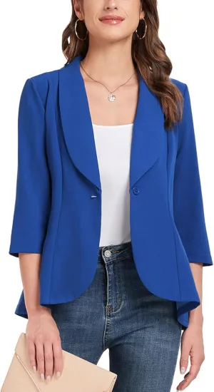 MINTLIMIT Womens Casual Blazer Open Front 3/4 Sleeve Shawl Collar Ruffle Hem Work Office Suit Jacket
