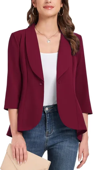 MINTLIMIT Womens Casual Blazer Open Front 3/4 Sleeve Shawl Collar Ruffle Hem Work Office Suit Jacket