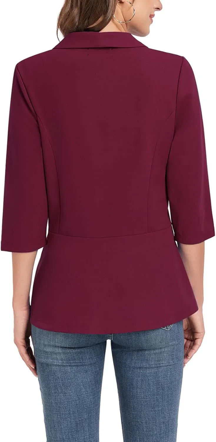 MINTLIMIT Womens Casual Blazer Open Front 3/4 Sleeve Shawl Collar Ruffle Hem Work Office Suit Jacket