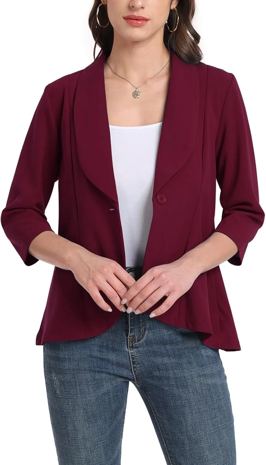 MINTLIMIT Womens Casual Blazer Open Front 3/4 Sleeve Shawl Collar Ruffle Hem Work Office Suit Jacket