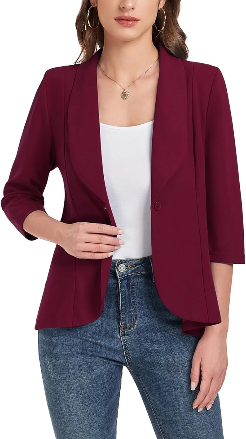 MINTLIMIT Womens Casual Blazer Open Front 3/4 Sleeve Shawl Collar Ruffle Hem Work Office Suit Jacket