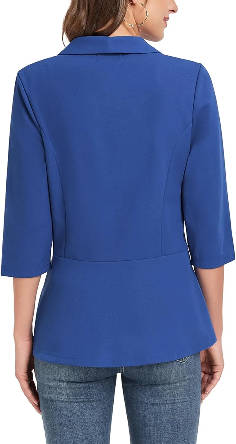 MINTLIMIT Womens Casual Blazer Open Front 3/4 Sleeve Shawl Collar Ruffle Hem Work Office Suit Jacket
