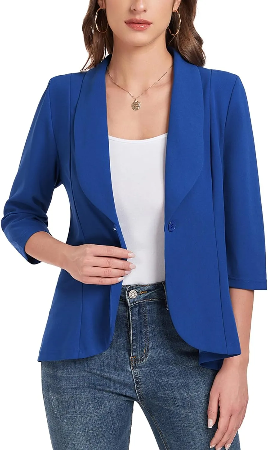 MINTLIMIT Womens Casual Blazer Open Front 3/4 Sleeve Shawl Collar Ruffle Hem Work Office Suit Jacket