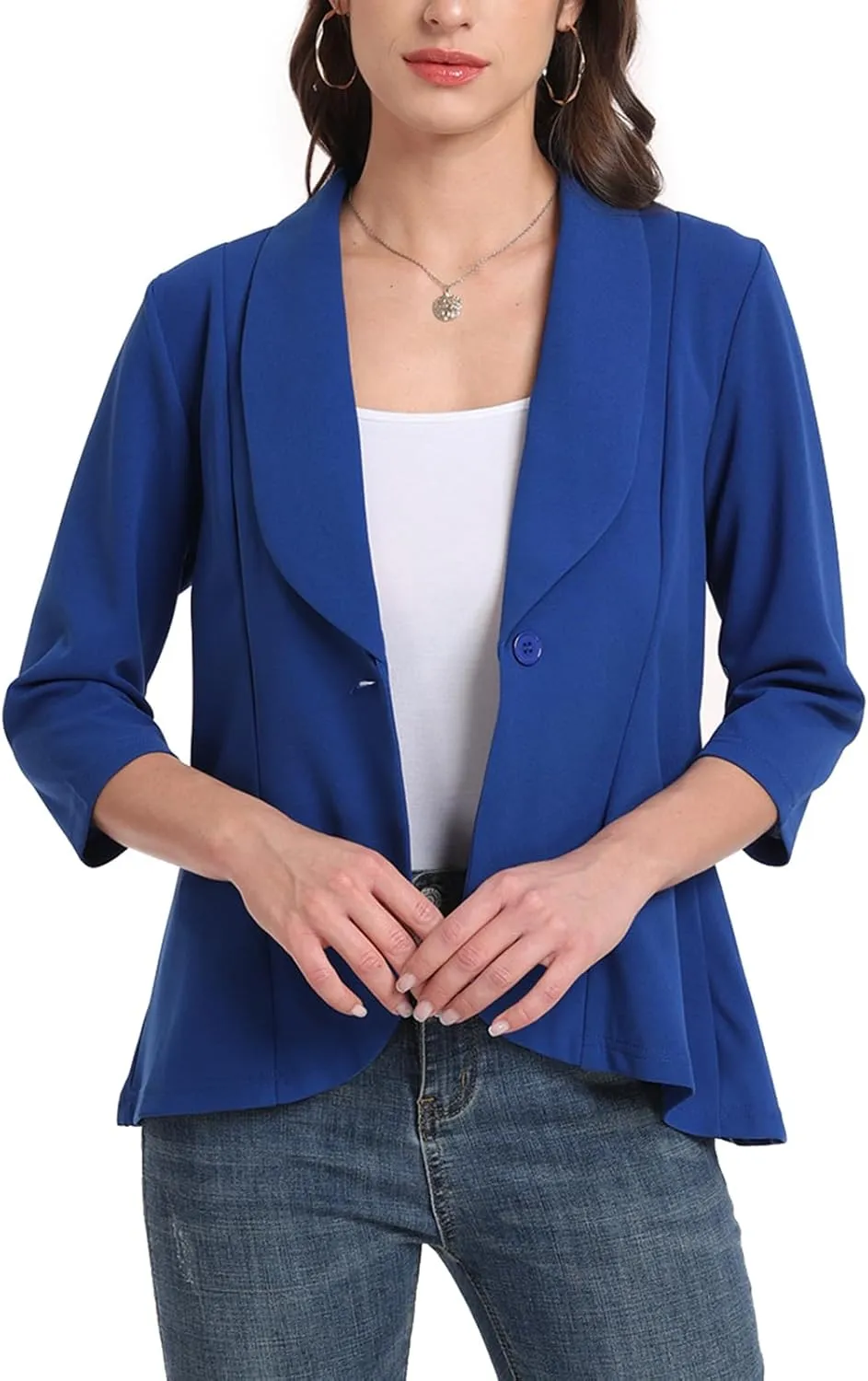 MINTLIMIT Womens Casual Blazer Open Front 3/4 Sleeve Shawl Collar Ruffle Hem Work Office Suit Jacket