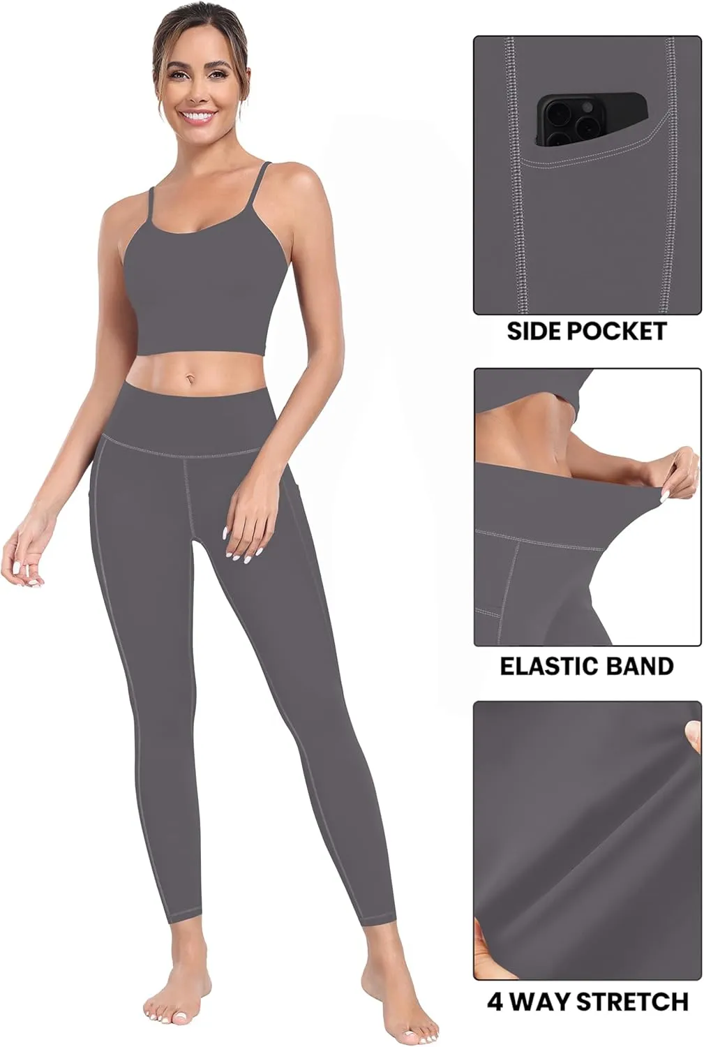 MIRITY Yoga Leggings with Pockets for Women - High Waist Tummy Control Pants for Workout Pack of 4