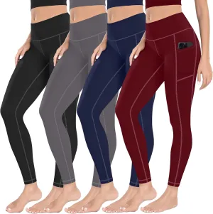 MIRITY Yoga Leggings with Pockets for Women - High Waist Tummy Control Pants for Workout Pack of 4