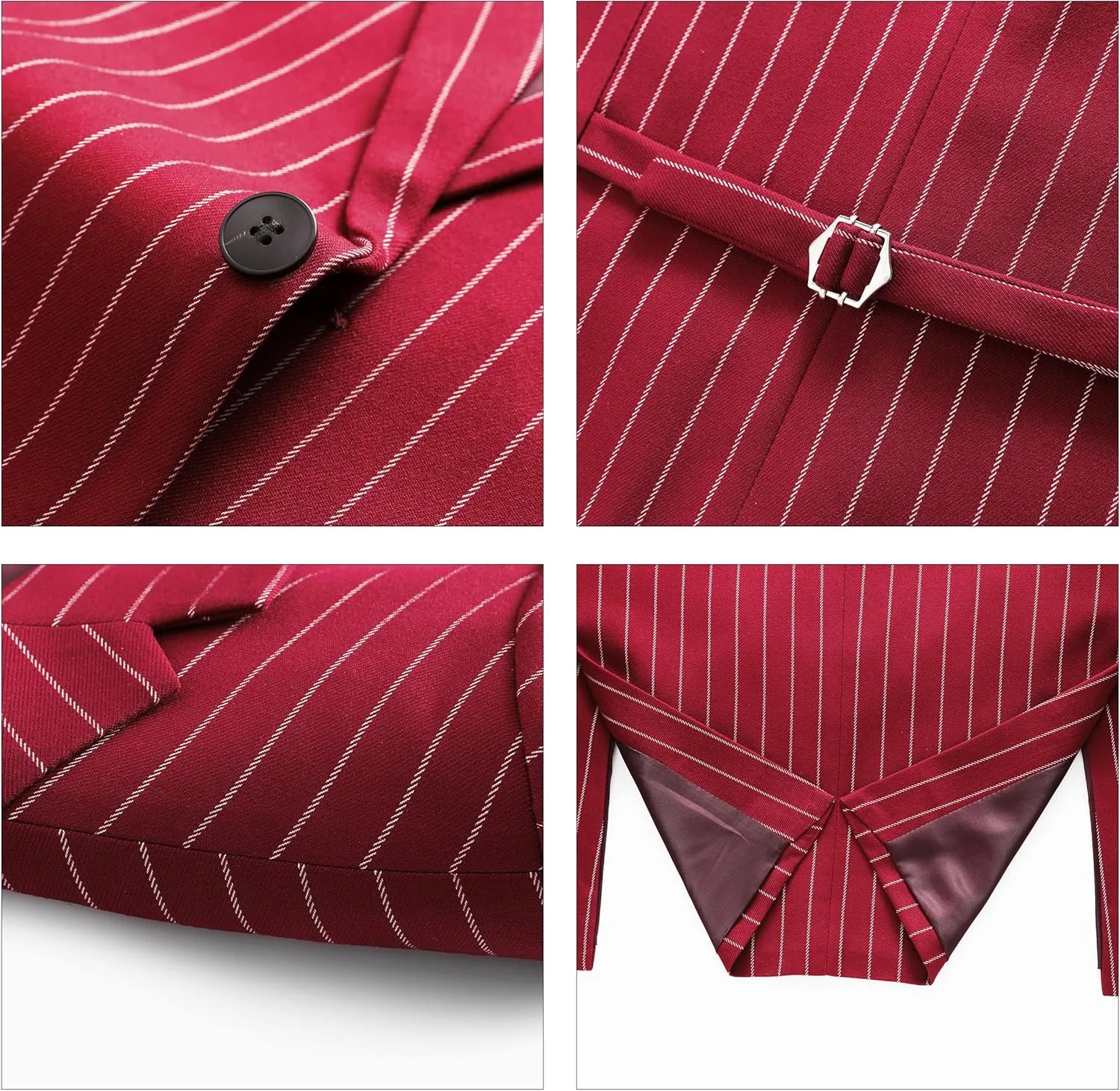 MOGU Mens 3 Piece Pinstripe Suit Slim Fit Double Vents Tuxedo Jacket Vest & Pants Casual Dress Set
