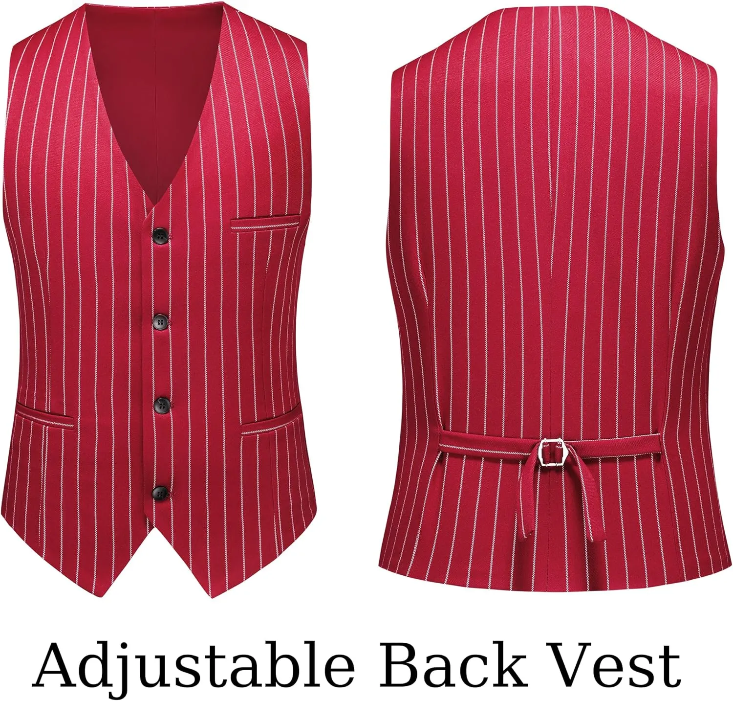 MOGU Mens 3 Piece Pinstripe Suit Slim Fit Double Vents Tuxedo Jacket Vest & Pants Casual Dress Set