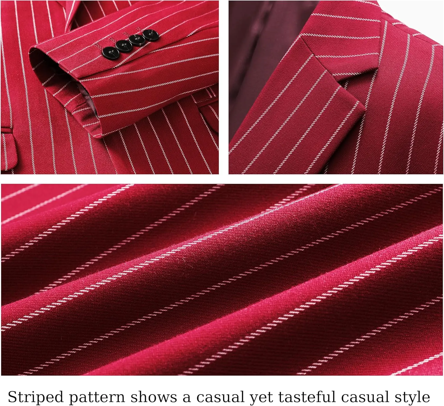 MOGU Mens 3 Piece Pinstripe Suit Slim Fit Double Vents Tuxedo Jacket Vest & Pants Casual Dress Set