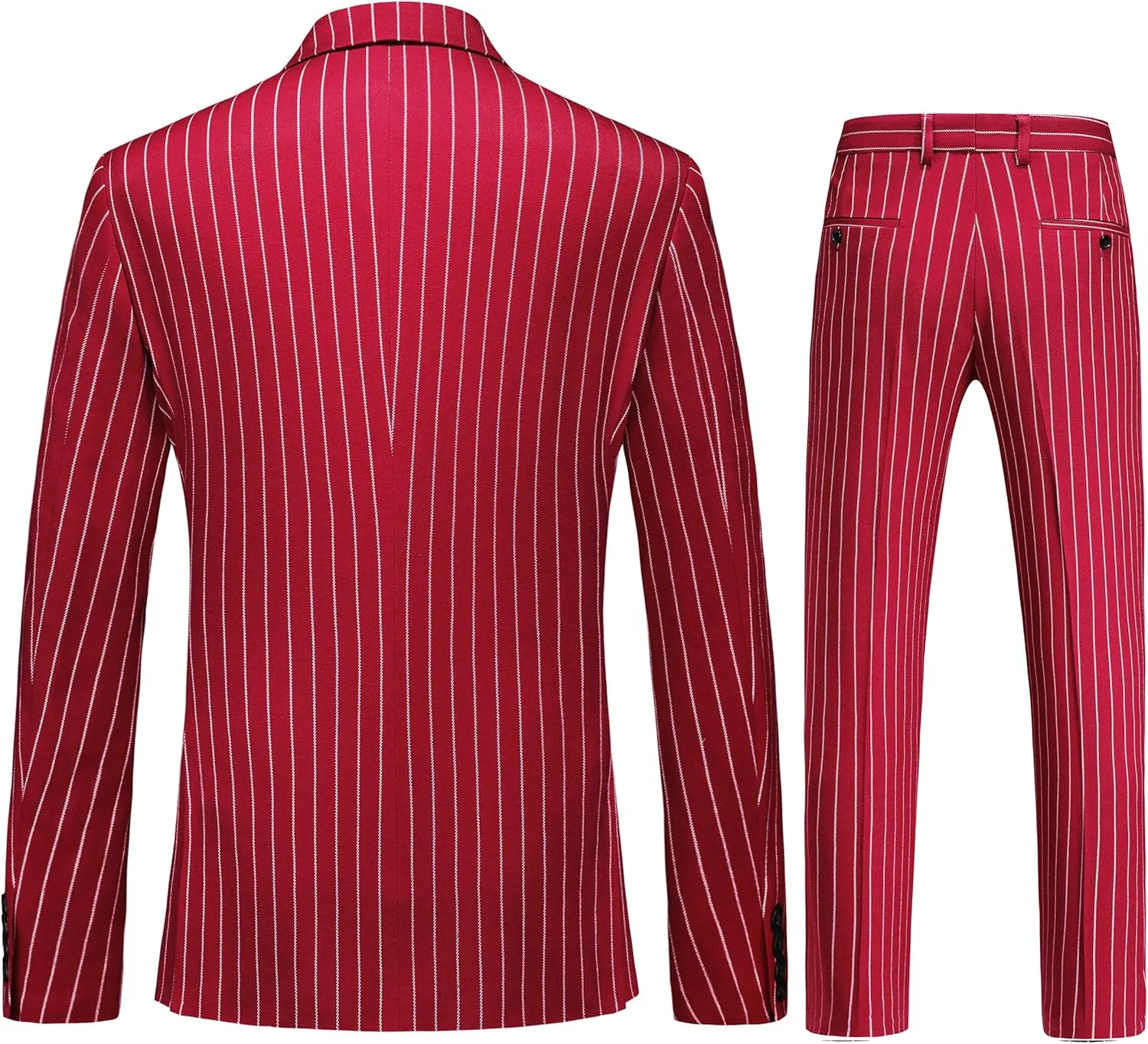 MOGU Mens 3 Piece Pinstripe Suit Slim Fit Double Vents Tuxedo Jacket Vest & Pants Casual Dress Set
