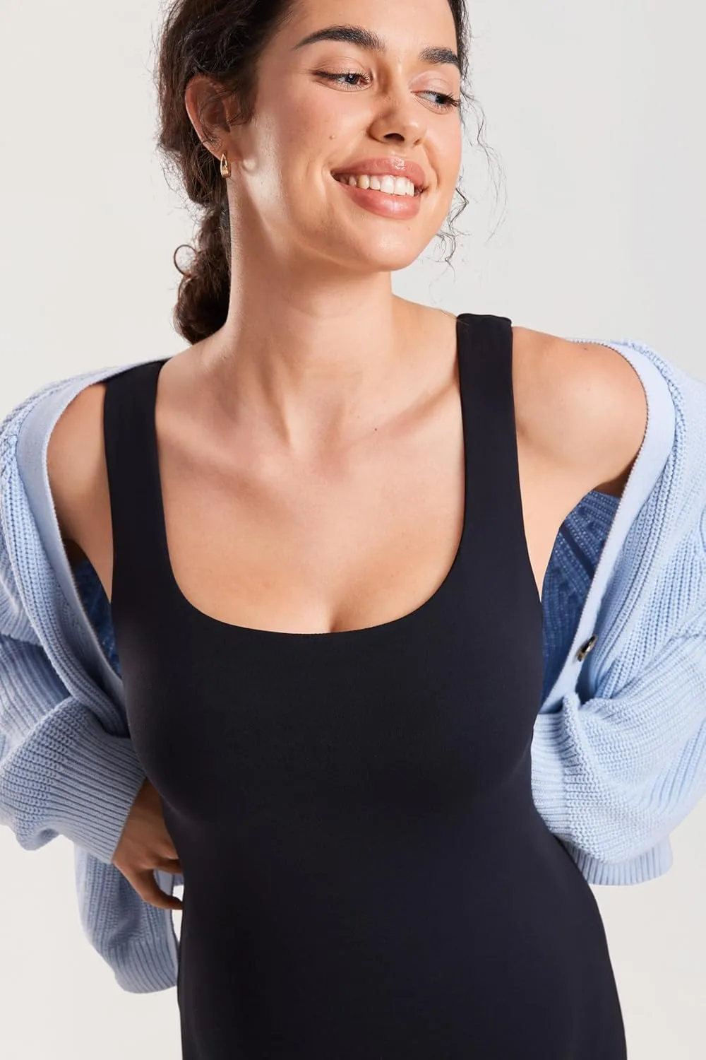 MOMANDA Maternity Jumpsuit Workout Romper for Pregnancy Seamless Leggings Bodysuit Sleeveless Square Neck Tank Top
