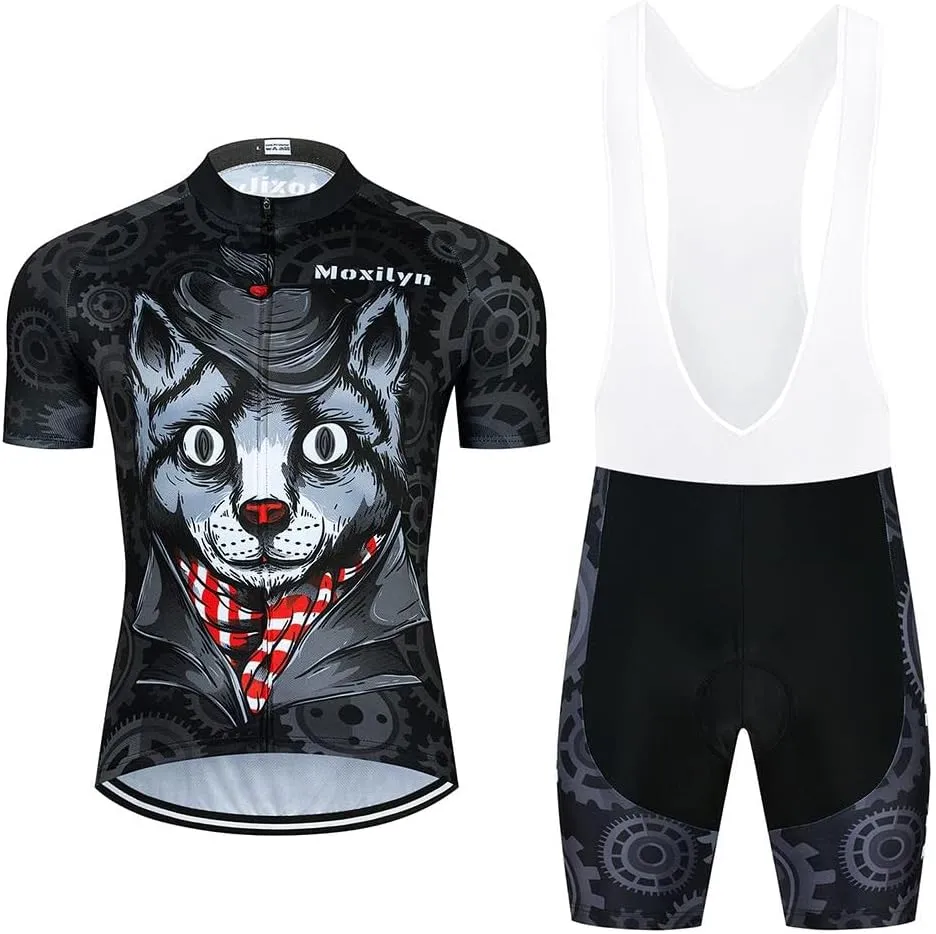 MOXILYN Men's Cycling Jersey Bike Clothing Set Full Zipper Breathable Quick-Dry Shirt   Cycling Bibs with 20D Padded
