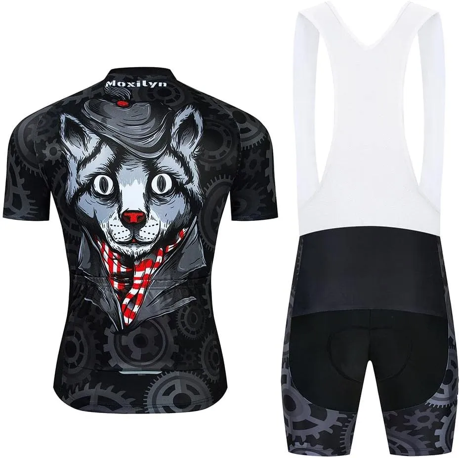MOXILYN Men's Cycling Jersey Bike Clothing Set Full Zipper Breathable Quick-Dry Shirt   Cycling Bibs with 20D Padded