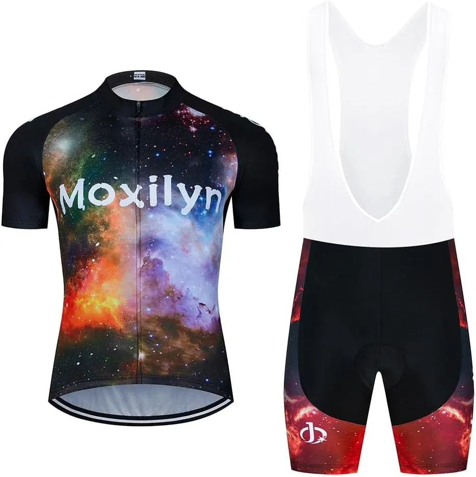 MOXILYN Men's Cycling Jersey Bike Clothing Set Full Zipper Breathable Quick-Dry Shirt   Cycling Bibs with 20D Padded
