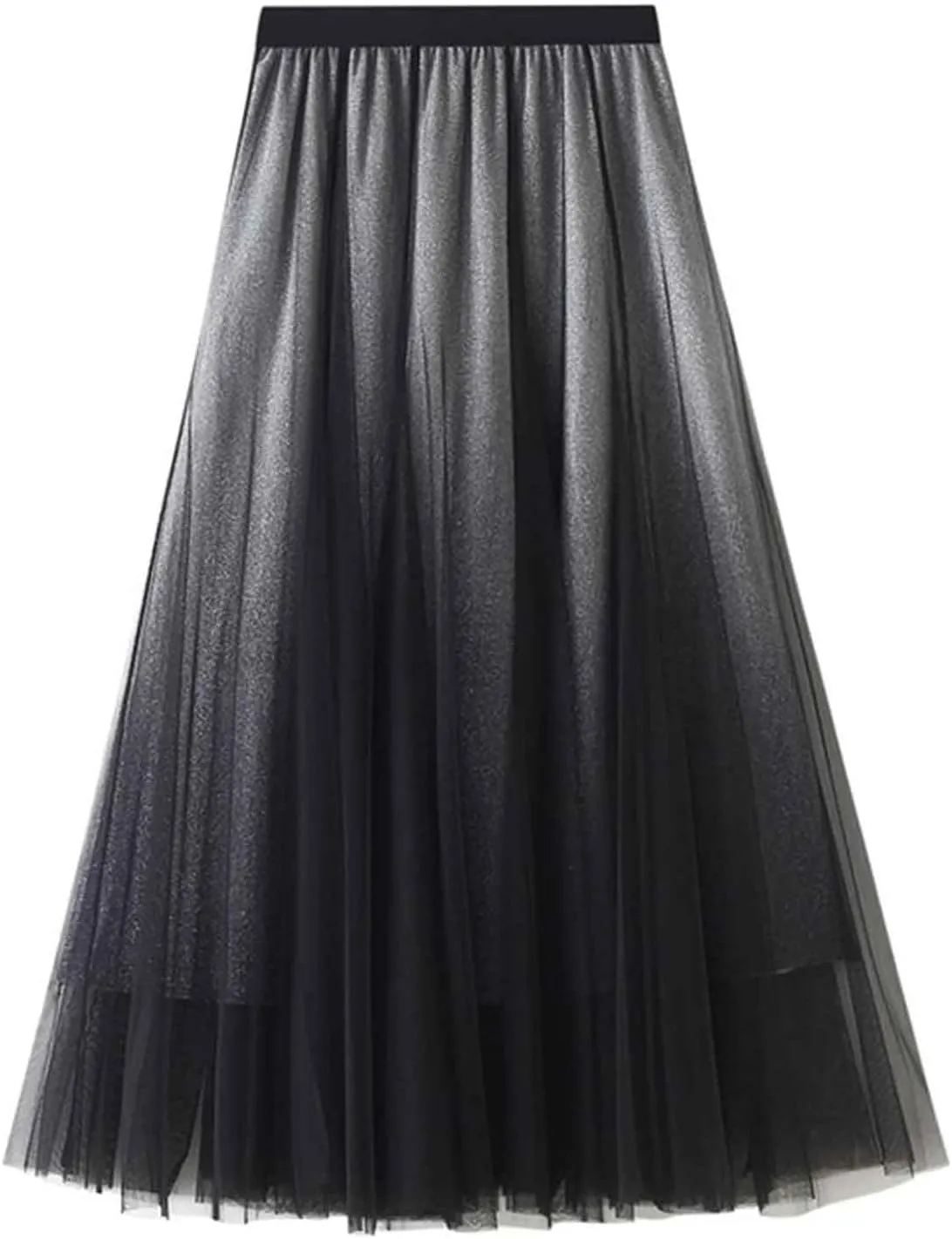 Mujer Sequin Tulle Skirt for Women 2 Layered Gradient Color Swing Midi Skirt A-Line High Waist Tea-Length Pleated Skirt Falda de tul