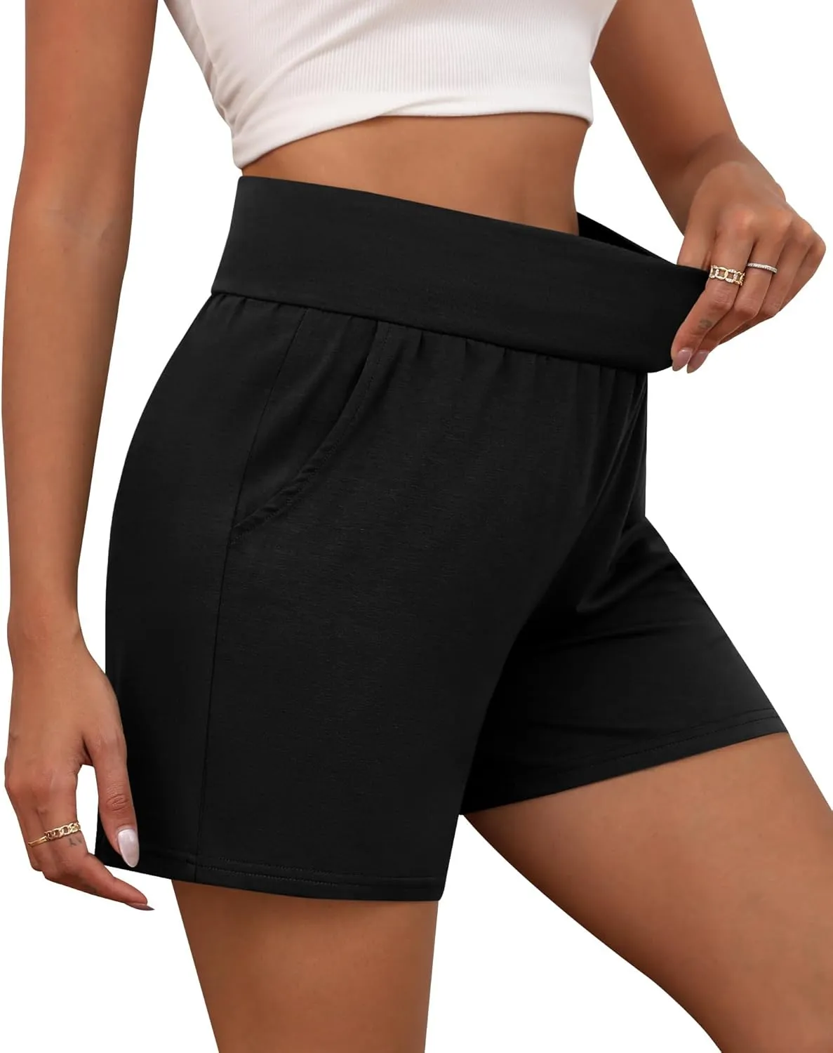 Neer 3 Pack Cotton Women's Athletic Shorts 5'' High Waisted Elastic Wide Leg Yoga Gym Workout Lounge with Pockets