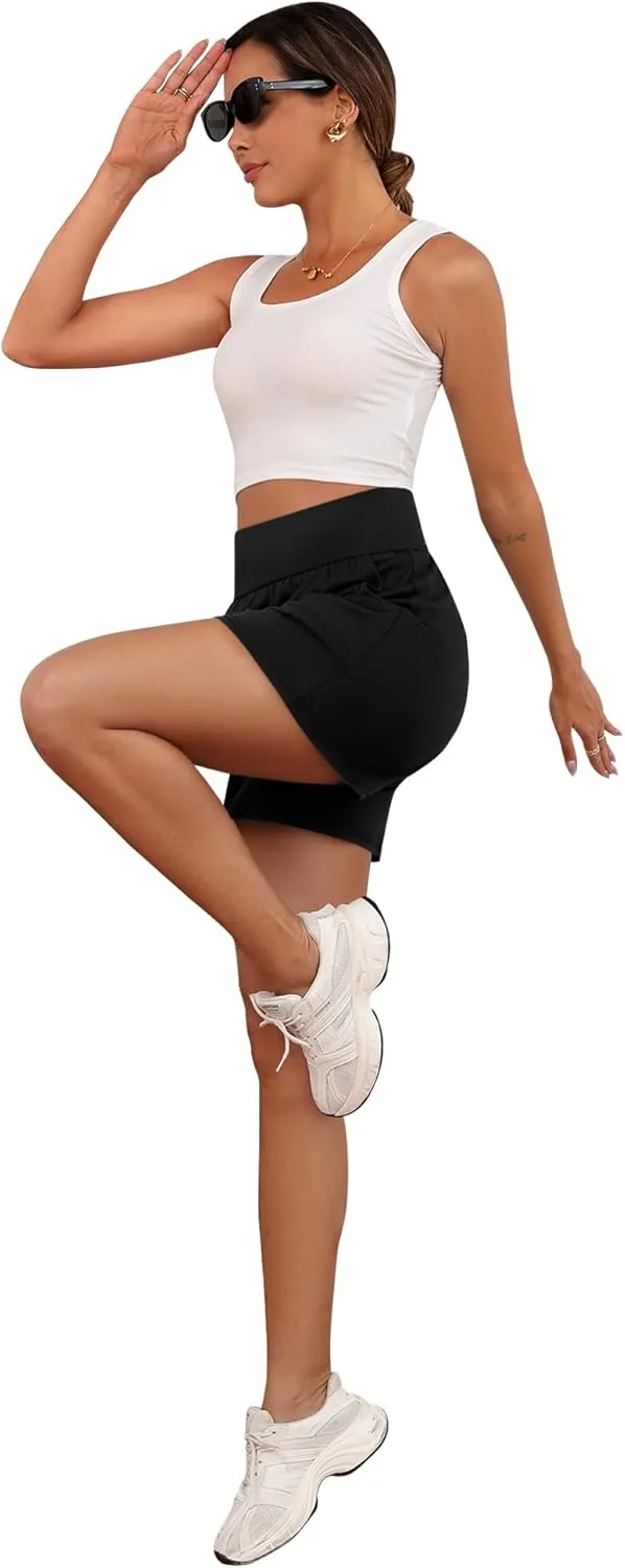 Neer 3 Pack Cotton Women's Athletic Shorts 5'' High Waisted Elastic Wide Leg Yoga Gym Workout Lounge with Pockets