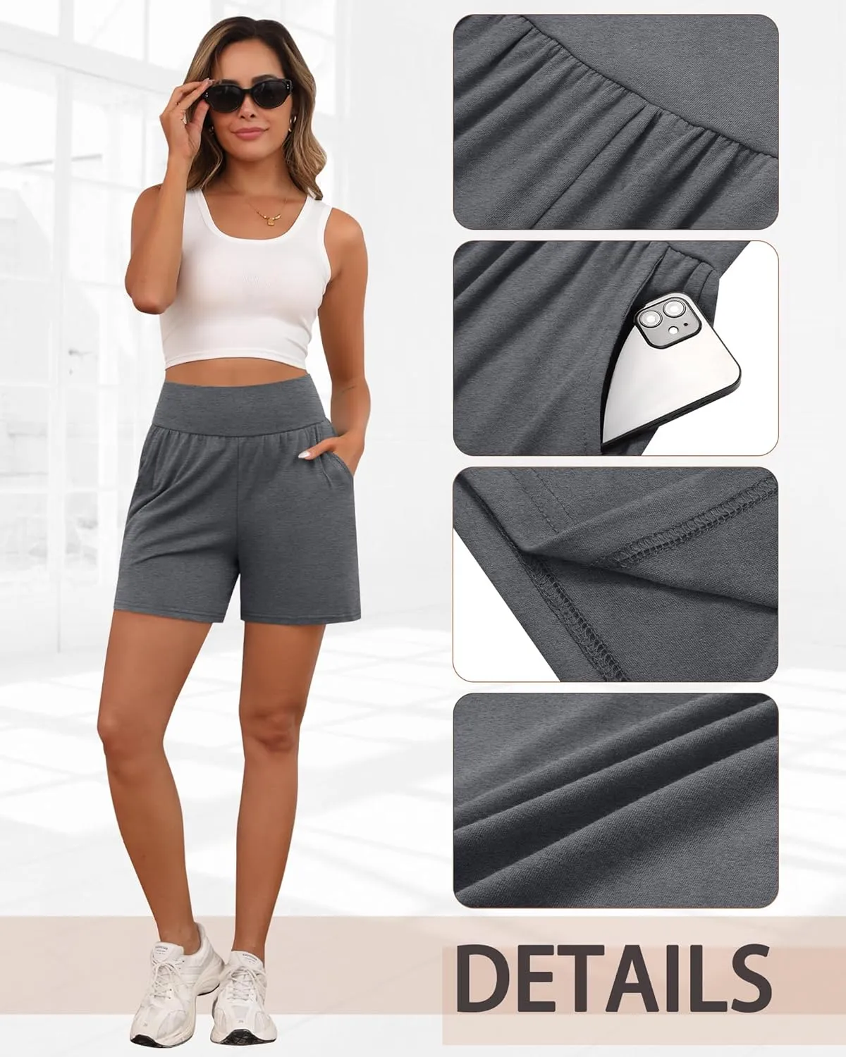 Neer 3 Pack Cotton Women's Athletic Shorts 5'' High Waisted Elastic Wide Leg Yoga Gym Workout Lounge with Pockets