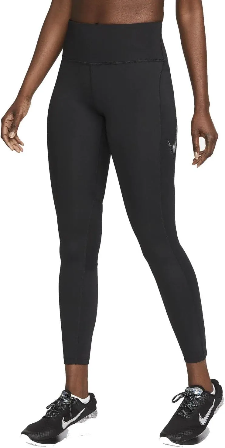 Nike Fast Women's Mid-Rise 7/8 Graphic Leggings with Pockets (FB4656-010, Black/Cool Grey)