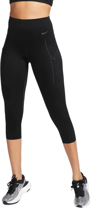 Nike Go Women's Firm-Support High-Waisted Cropped Leggings with Pockets (Black/Black, DQ5881-010) Size Large