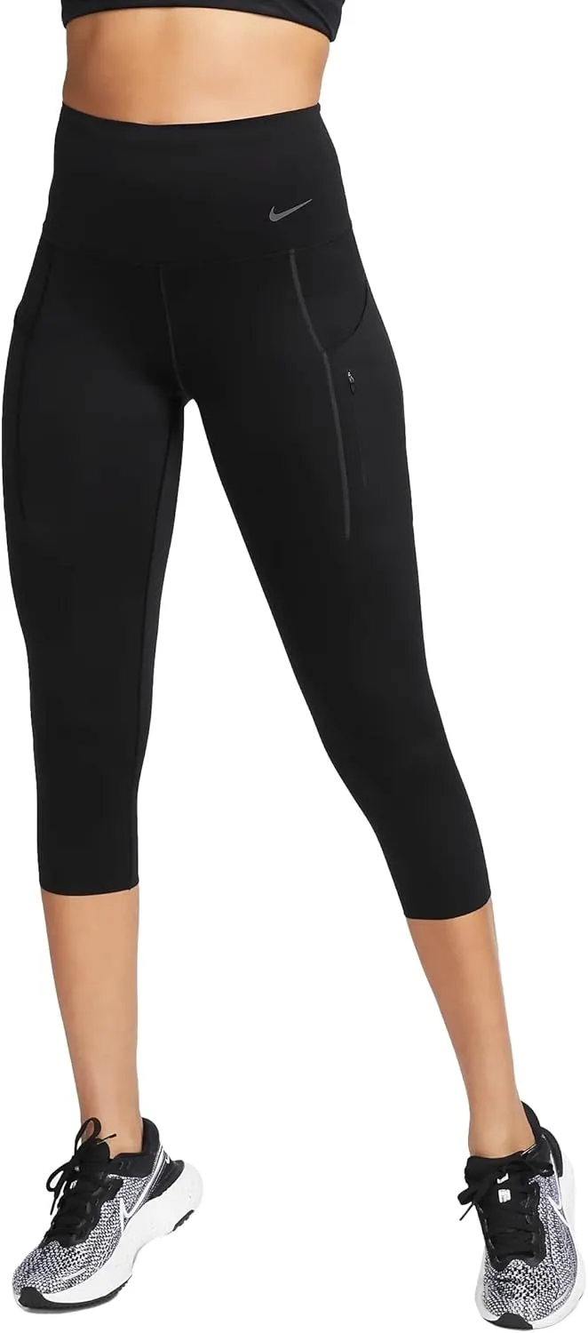 Nike Go Women's Firm-Support High-Waisted Cropped Leggings with Pockets (Black/Black, DQ5881-010) Size Large