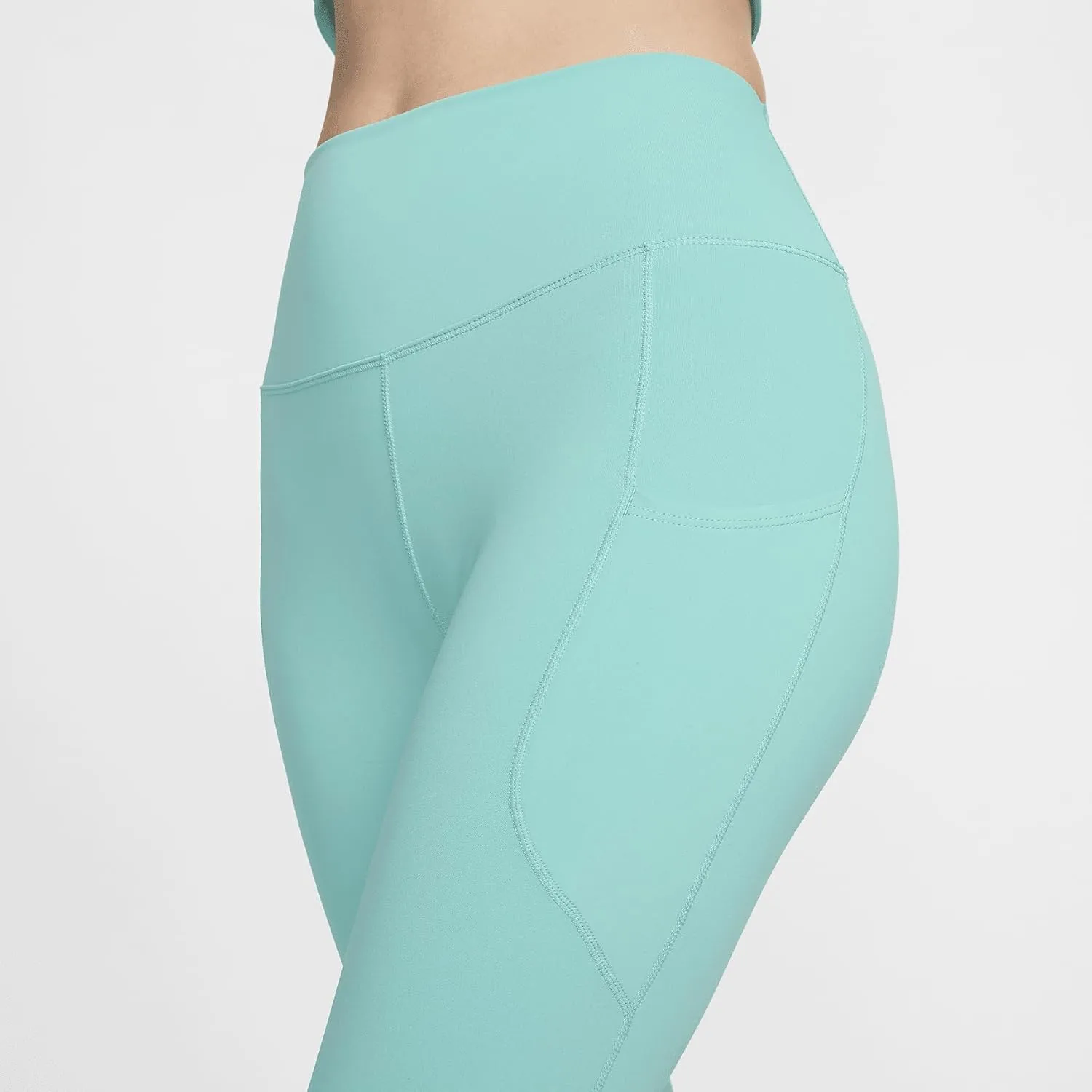 Nike One Women's High-Waisted 7/8 Leggings with Pockets (FN3241-300, Green Frost/Black)