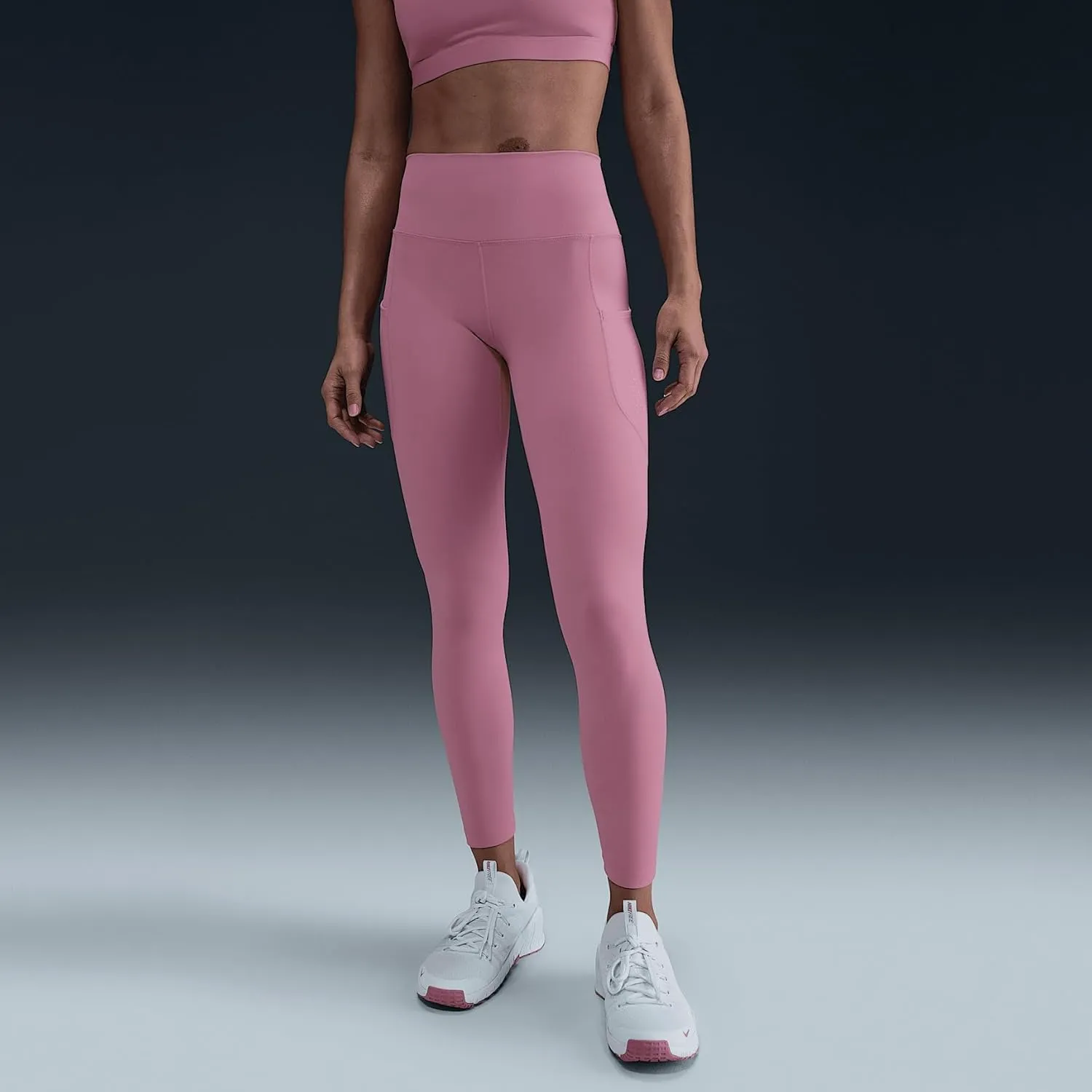 Nike One Women's High-Waisted 7/8 Leggings with Pockets (FN3241-699, Elemental Pink/Black)