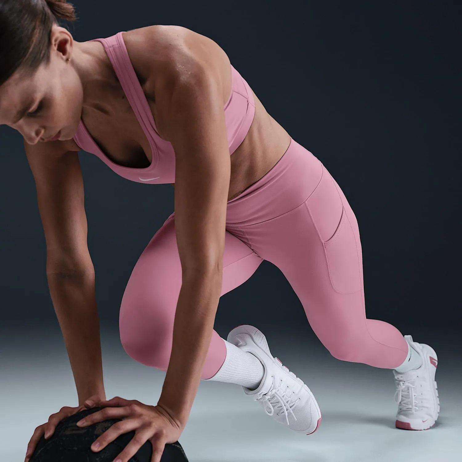 Nike One Women's High-Waisted 7/8 Leggings with Pockets (FN3241-699, Elemental Pink/Black)