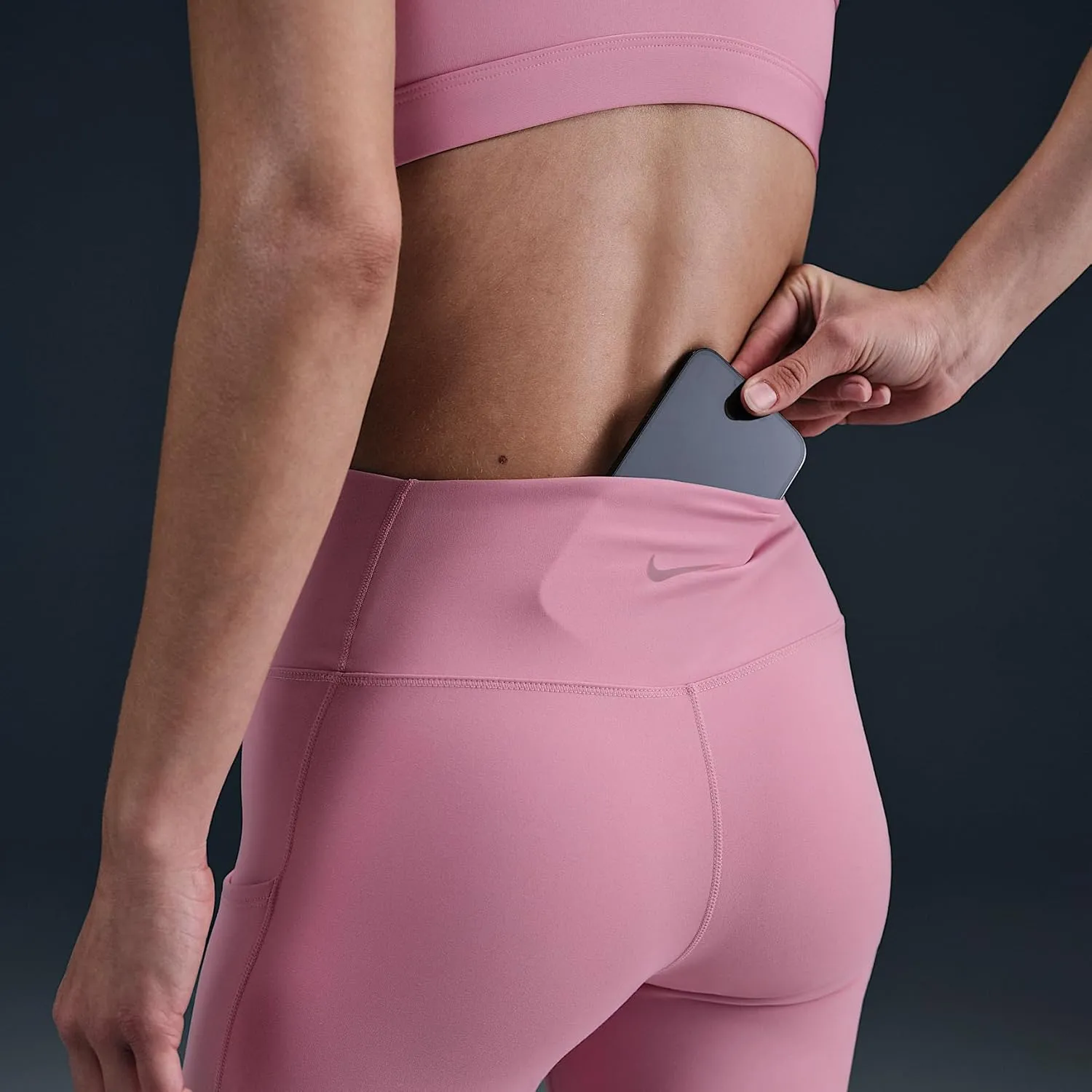 Nike One Women's High-Waisted 7/8 Leggings with Pockets (FN3241-699, Elemental Pink/Black)