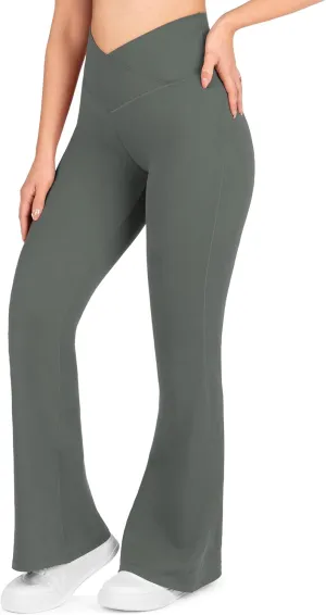 Nirlon Crossover Flare Leggings for Women - Regular & Plus Size Flare Pants High Waisted Wide Yoga Pants