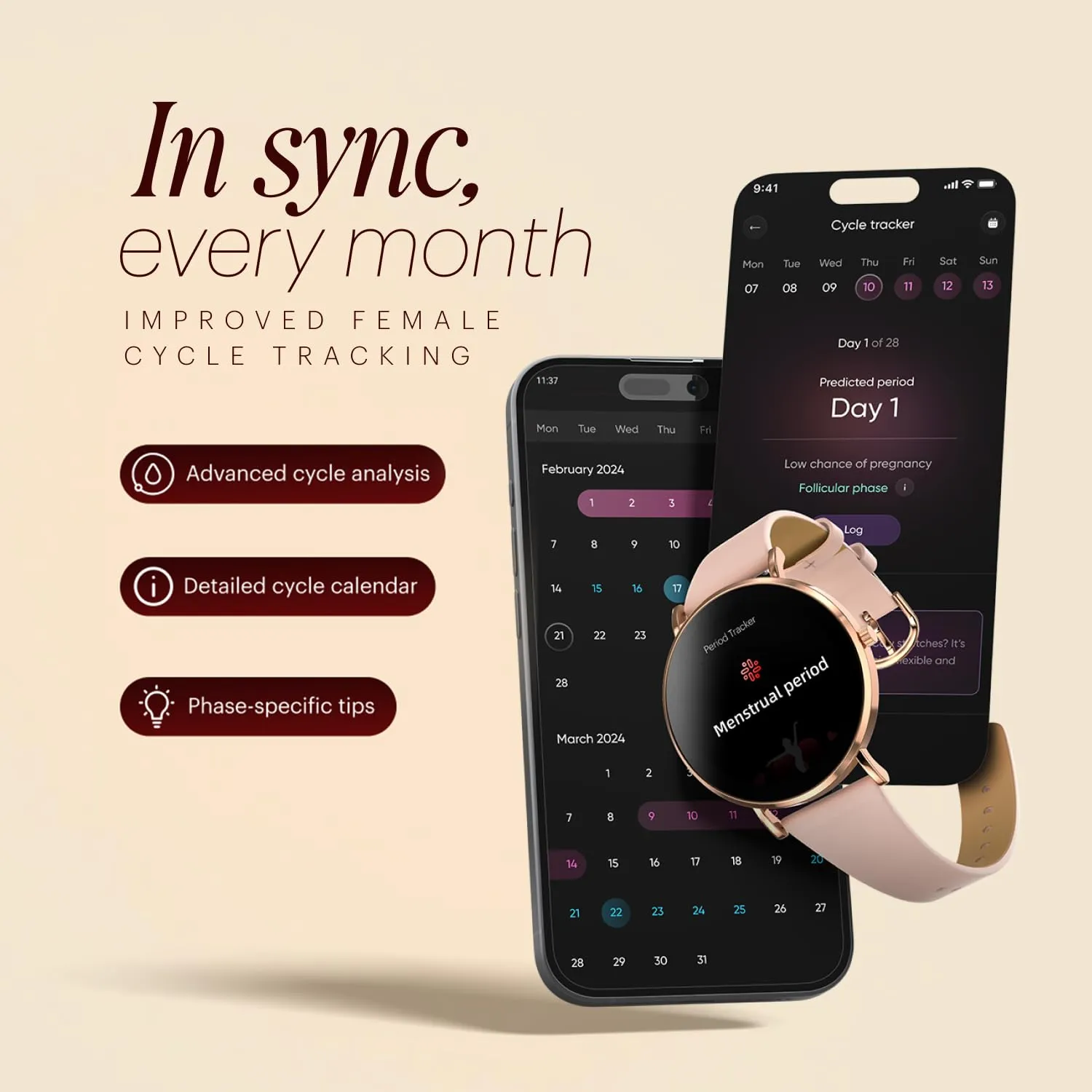 Noise Diva 2 Fashion Smart Watch for Women-Sleekest Dial, 36mm AMOLED Display, Snug Fit, Improved Female Cycle Tracker, BT Calling,Sleep Tracking, AI Voice Assistant, Password Protection-Classic Black