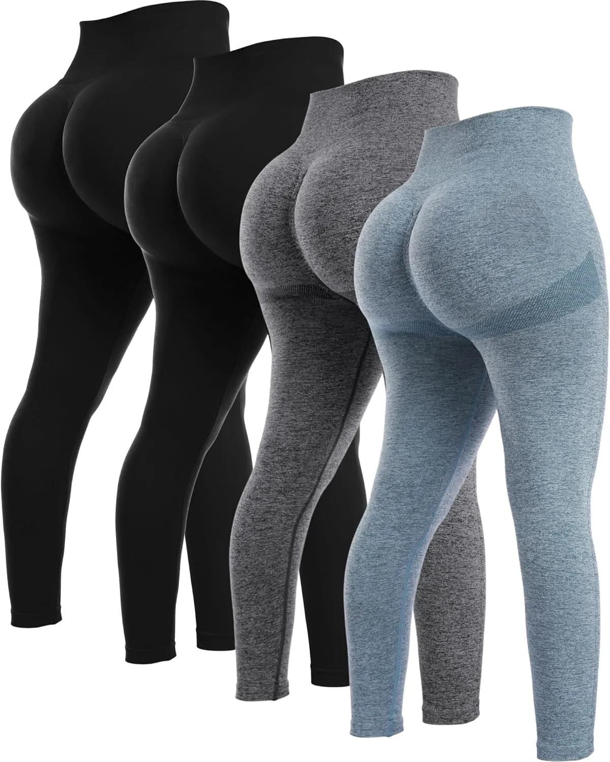 NORMOV 4 Piece Butt Lifting Workout Leggings for Women, Seamless Gym Scrunch Booty Lifting Sets