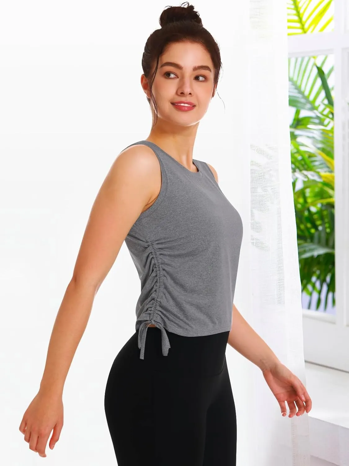 NORTHYARD Sleeveless Workout Tank Tops for Women Quick Dry Athletic Running Gym Top Shirts Loose Fit Ruched Yoga Crop Tops