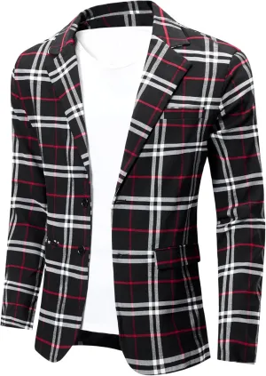 NOVOCCT Men's Plaid Slim Fit Blazer Jacket, Lightweight 2-Button Casual Sport Coat, Formal & Everyday Blazer for Men