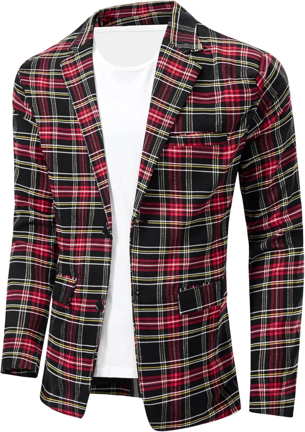 NOVOCCT Men's Plaid Slim Fit Blazer Jacket, Lightweight 2-Button Casual Sport Coat, Formal & Everyday Blazer for Men