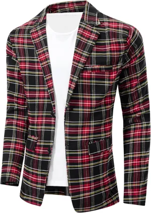 NOVOCCT Men's Plaid Slim Fit Blazer Jacket, Lightweight 2-Button Casual Sport Coat, Formal & Everyday Blazer for Men