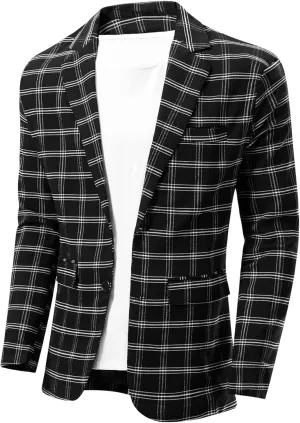 NOVOCCT Men's Plaid Slim Fit Blazer Jacket, Lightweight 2-Button Casual Sport Coat, Formal & Everyday Blazer for Men