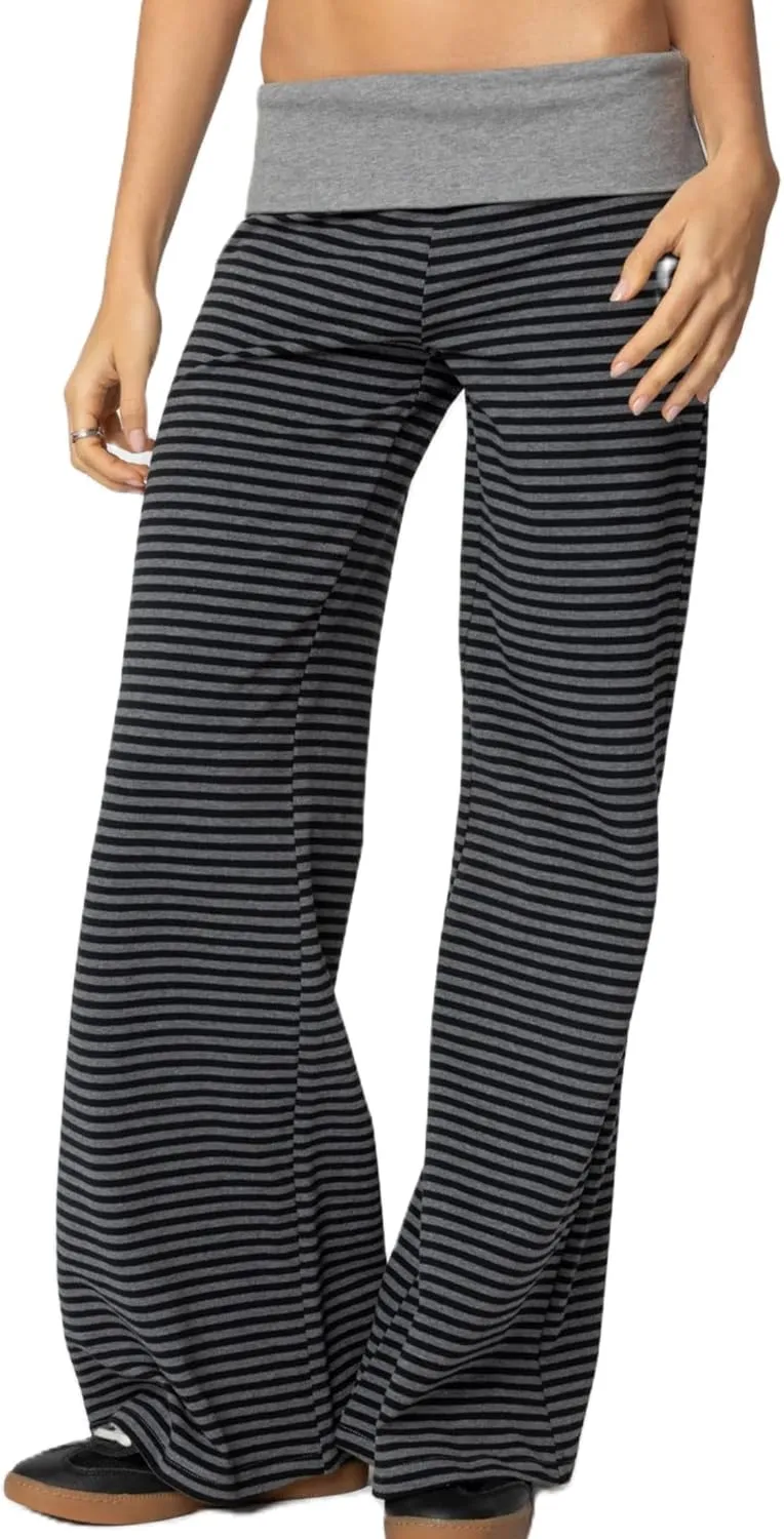 NZNDSHD Fold Over Yoga Pants for Women Low Rise Straight Leg Sweatpants Y2k Solid Color Stretchy Loose Gym Lounge Leggings