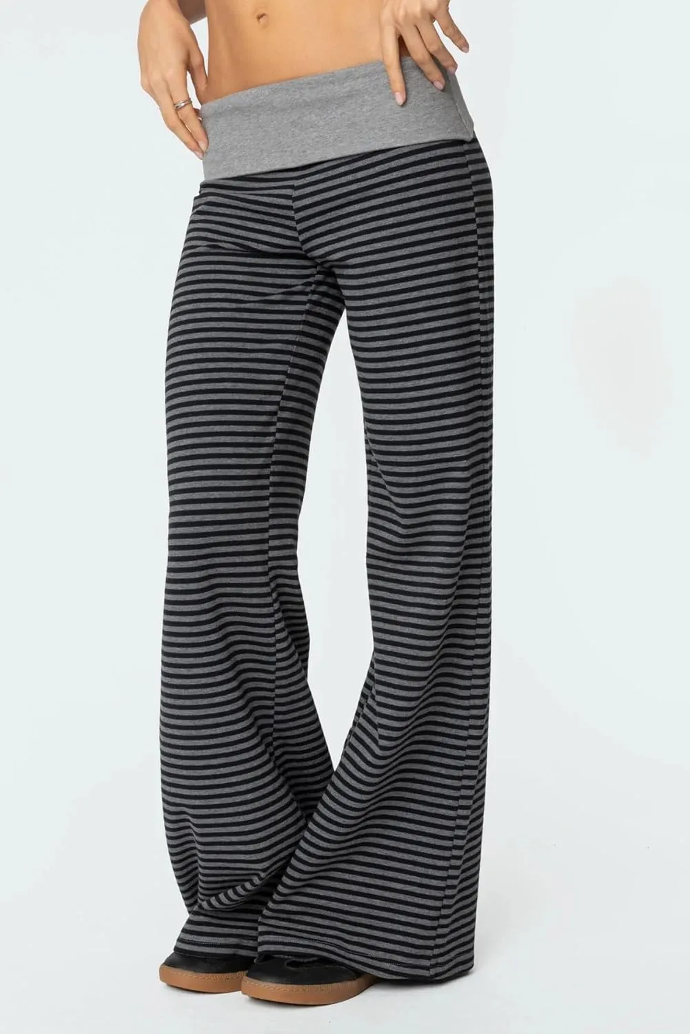 NZNDSHD Fold Over Yoga Pants for Women Low Rise Straight Leg Sweatpants Y2k Solid Color Stretchy Loose Gym Lounge Leggings