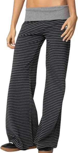NZNDSHD Fold Over Yoga Pants for Women Low Rise Straight Leg Sweatpants Y2k Solid Color Stretchy Loose Gym Lounge Leggings