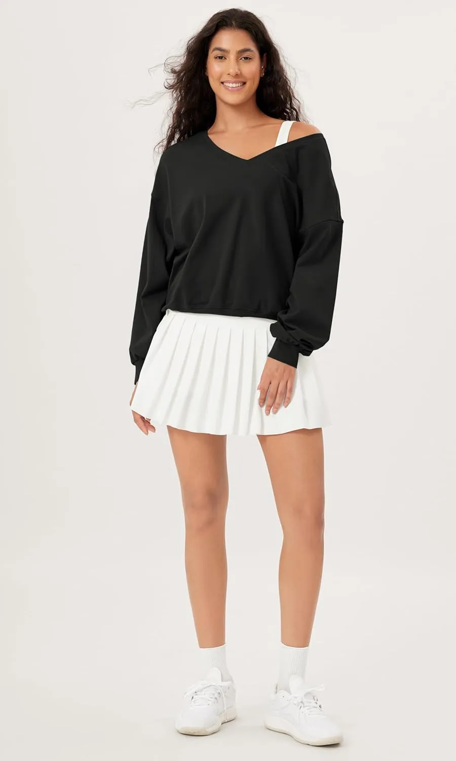 ODODOS Women's Purevibe Cotton Double V Pullover Long Sleeve Shirts Fall Outfits Oversized Tops